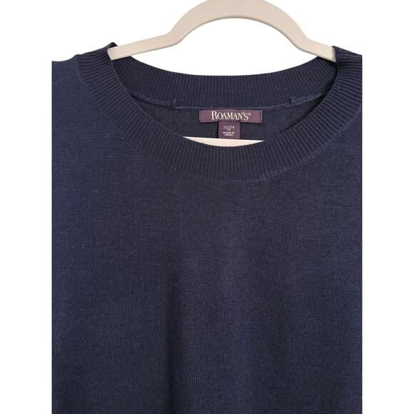 Roaman's NWOT Wool Blend Laced Up Sweater Women's 1X Navy Blue Boho Coastal - Picture 4 of 8